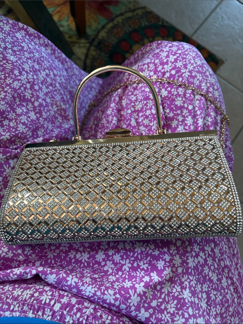 Gold Rhinestone Evening Handbag - Elegant Top-Handle Clutch